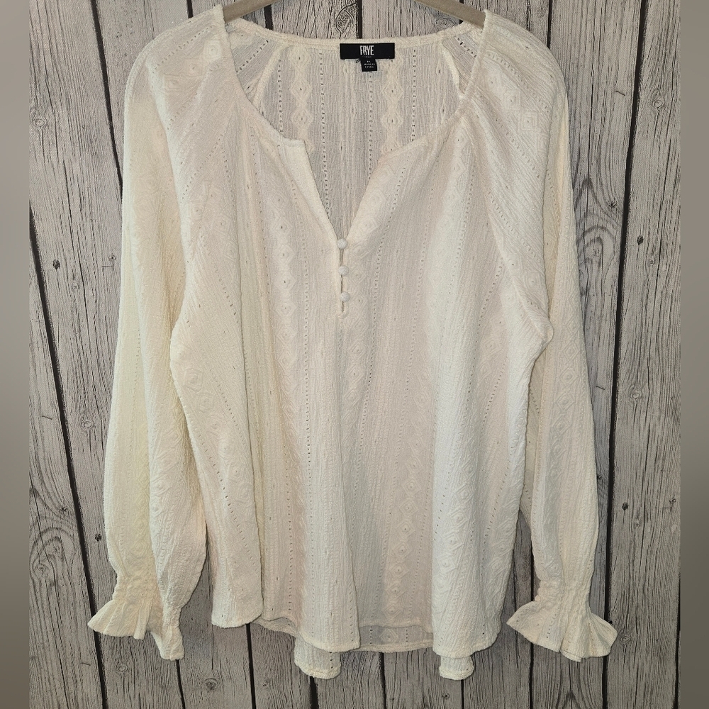 Frye Ladies' Long Sleeve Textured Blouse Top Medium Ivory Boho Peasant NEW